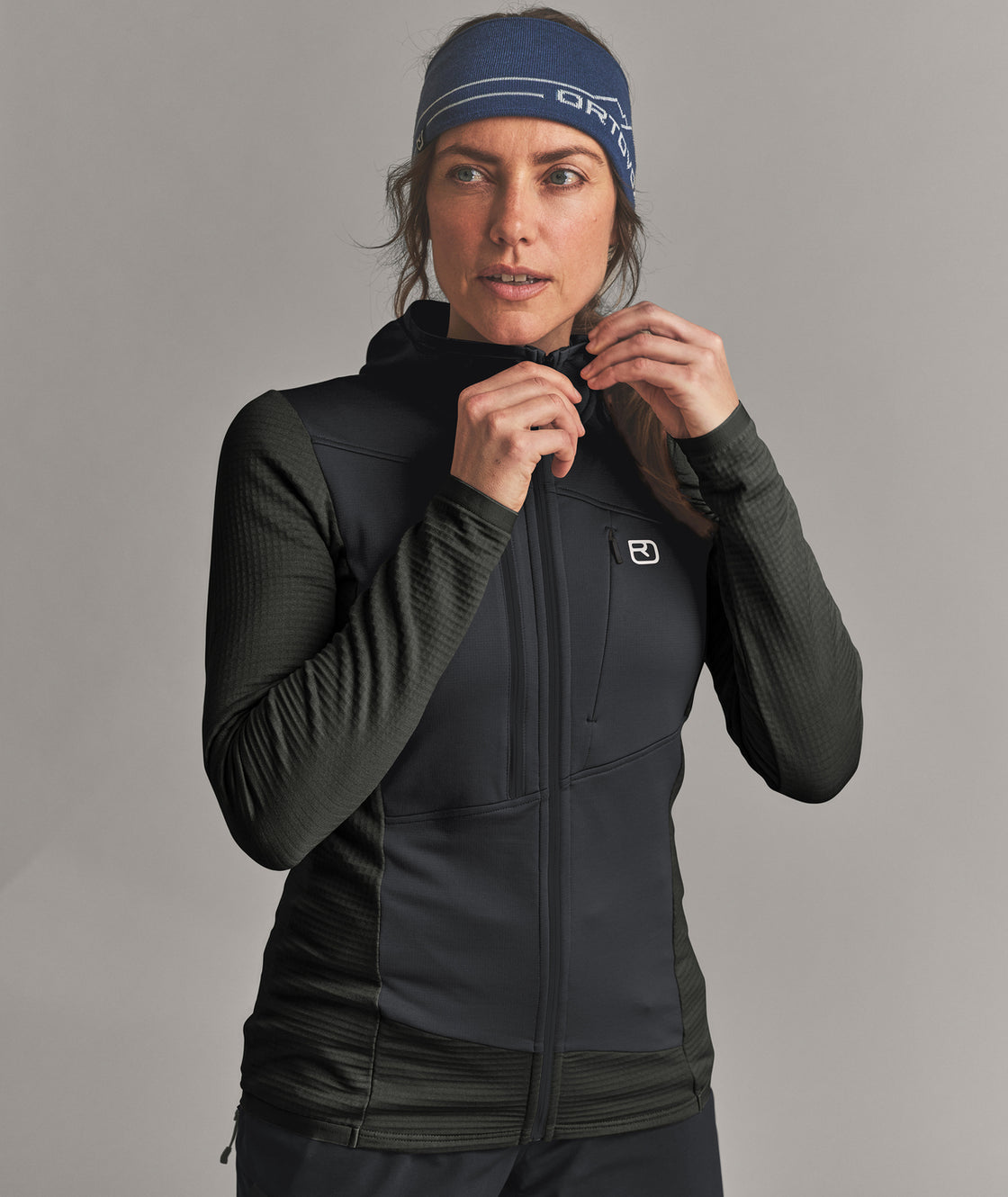 Sweat à capuche en polaire mérinos Grid Femme